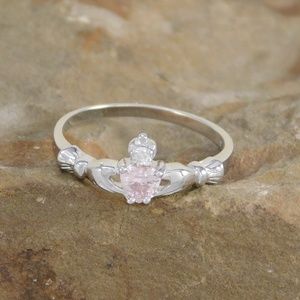 Dainty Irish Claddagh Ring with Pink Tourmaline
